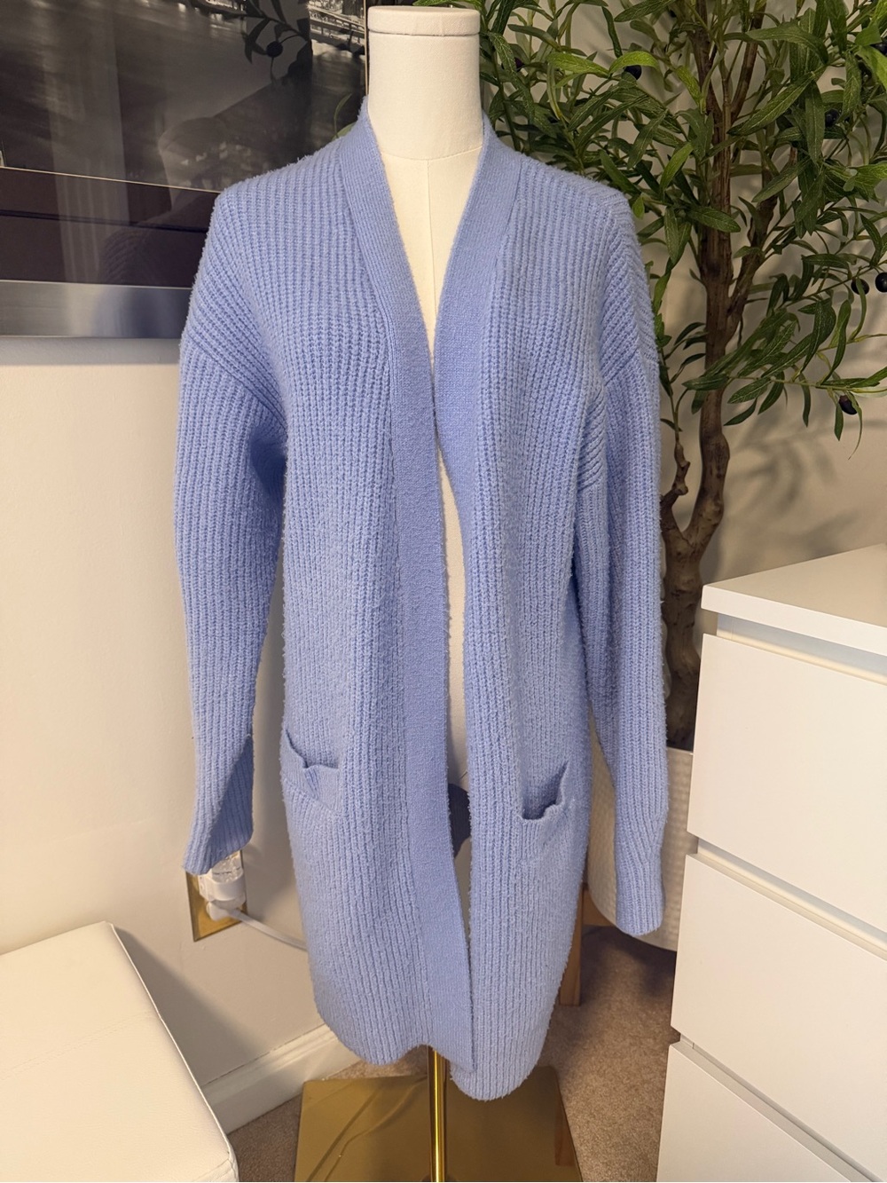 Halogen Periwinkle Blue Long Open Front Chunky Knit Cardigan XS